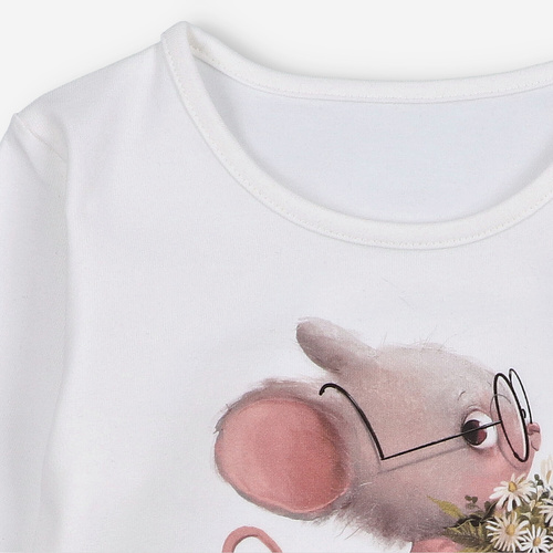 KAR-3008 Blusa de manga larga para niña Lagarto Verde ecru - elegante, algodón, producción polaca