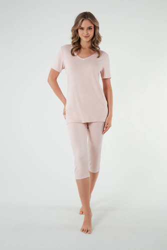 Puntini Pijama de manga corta para mujer, pantalón 3/4 Moda Italiana - rosa empolvado