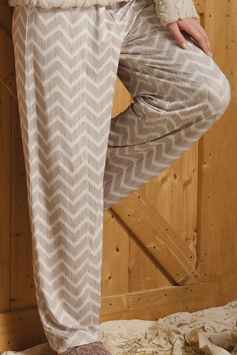 Sofie Pijama de mujer Sorbetto beige - cálido sherpa, palazzo, elegante y suave