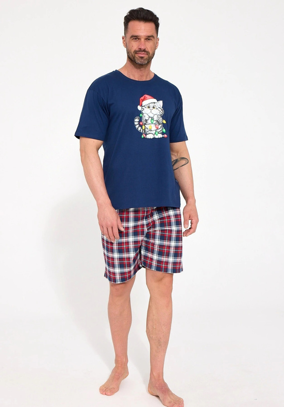 Cornette Cat Christmas 326/329 Pijama corta para hombre azul marino 100% algodón