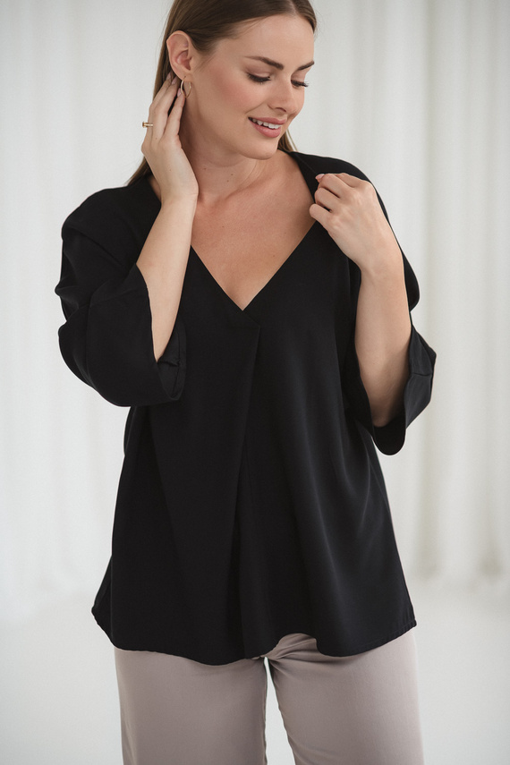 Mamafullness Blusa de embarazada para lactancia Milk&Love negra- viscosa, manga 3/4, oversize