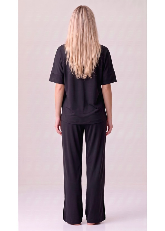 Luna 1313 pijama de mujer negra 100% algodón camiseta y pantalones cortos