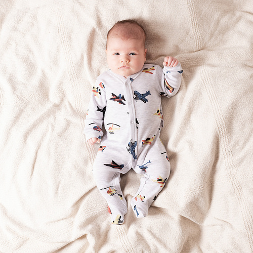 219031 Pijama bebé Willy Nicol - algodón, gris con aviones
