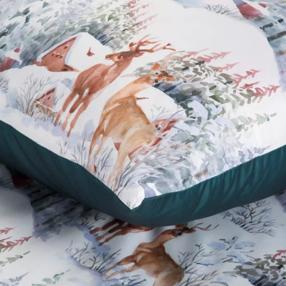 Ropa de cama navideña Fairyland en microfibra Eurofirany paisaje invernal verde- suave, ligera y fácil de cuidar, con cierre de cremallera