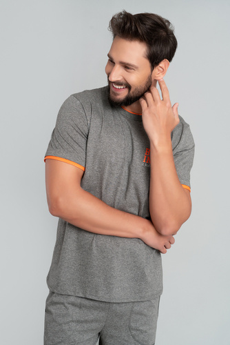 Marek Pijama de hombre manga corta, pantalón 3/4 Moda Italiana- melange medio