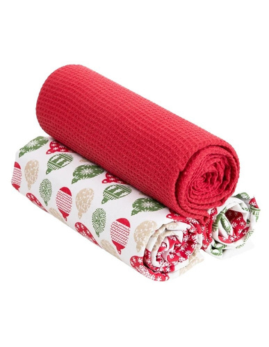 Moraj MRB1500-003 Paños de cocina de algodón rojos 3 unidades con diseño de árbol de Navidad