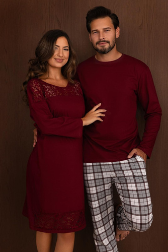 Camisón de mujer Regina 2014 100% algodón encaje elegante burdeos