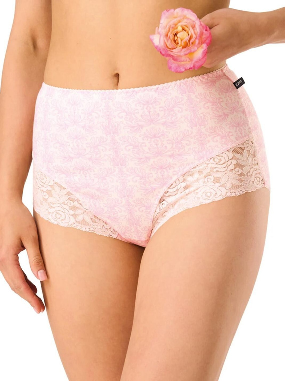 Figi LPF 585 rosa-lila, maxi bikini, 95% algodón, elastano, detalle de encaje