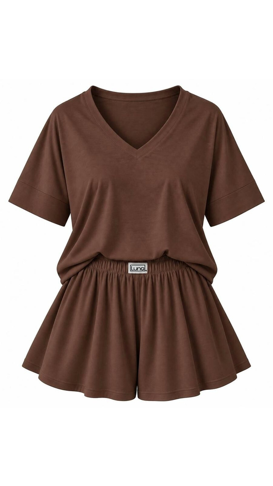 Luna 1313 pijama para mujer marrón 100% algodón camiseta y pantalones cortos