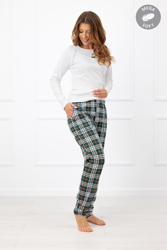 Pijama larga de algodón para mujer Italian Fashion Arwena MEGA SOFT a cuadros ecru