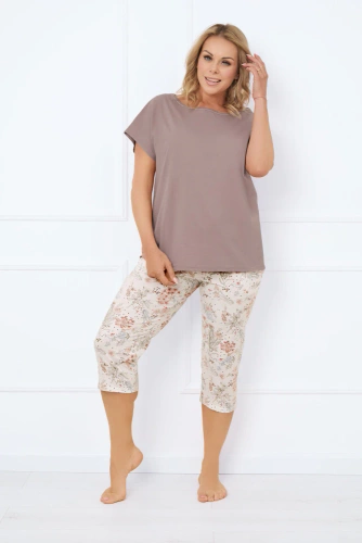 Pijama Solita Mujer manga corta, pantalón 3/4 Moda Italiana - cappuccino