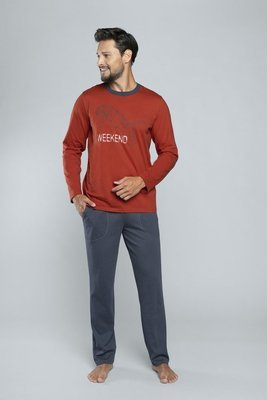Lion Pijama de manga larga para hombre, pantalón Moda Italiana - rojo/grafito