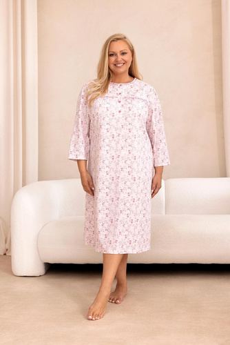 Camisón Regina 022 100% Algodón Manga 7/8 Estampado Vegetal - rosa