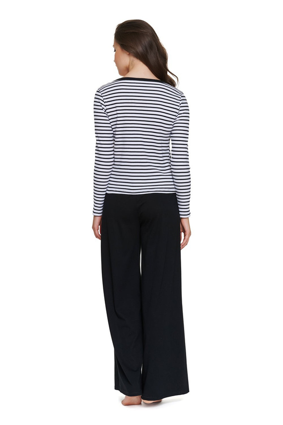 Pijama de mujer Doctor Nap 7538 de algodón, larga, con rayas blancas y negras