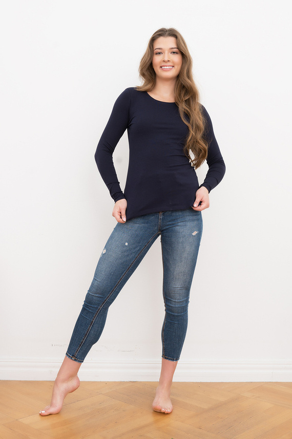 Ibiza Blusa Señoras manga larga Moda Italiana - azul marino