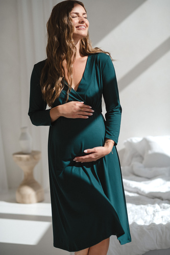 Star Light Camisón de bambú para embarazo y lactancia 7/8 Milk&Love biberón verde - transpirable, para hospital, lactancia cómoda