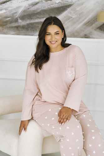 Nori 3468 Taro pijama de las mujeres de algodón rosa 7/8 manga cómoda