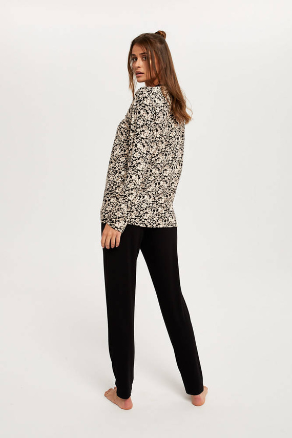 Abisynia Pijama señora manga larga, pantalón largo Moda Italiana - estampado/negro