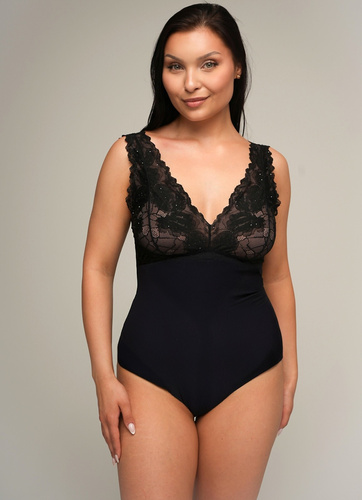 Body de mujer Ava 022 Shimmer negro - viscosa, encaje, cierre con automáticos