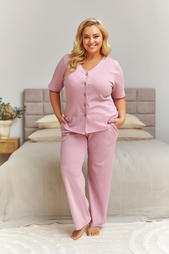 Pijama mujer Doctor Nap 7466 plus size algodón canalé – rosa