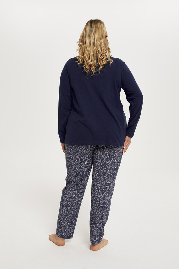Sajna Pijama señora manga larga, pantalón largo Moda Italiana - azul marino/estampado
