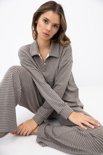 Sensis Amaya Mocca pijama larga de mujer de lyocell y viscosa a rayas