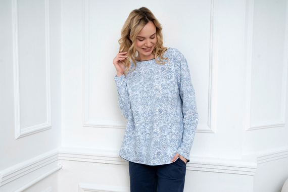 Gracjela Pijama señora manga larga, pantalón largo Moda Italiana - estampado azul/verde