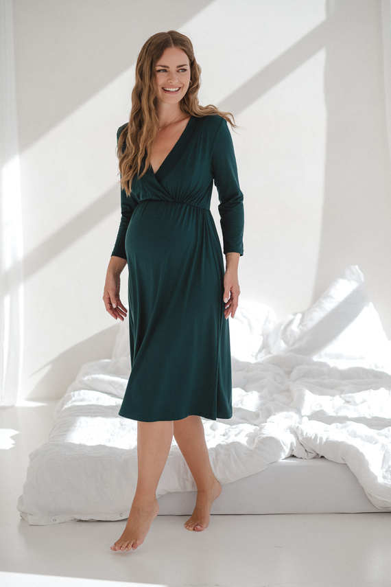 Star Light Camisón de bambú para embarazo y lactancia 7/8 Milk&Love biberón verde - transpirable, para hospital, lactancia cómoda