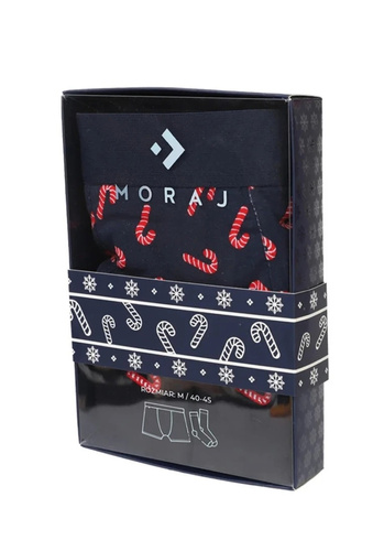Conjunto masculino Moraj MBS1800-008 azul marino con bóxers y calcetines navideños