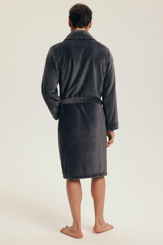 Albornoz de hombre Henderson 43379 Nandu gris - atado a la cintura, largo antes de la rodilla