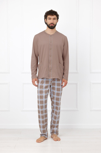 Italian Fashion Wilhelm Pijama para Hombre 100% Algodón Botones Cuadros - cappuccino