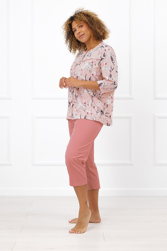 Pijama de mujer Italian Fashion Felia abotonada con estampado floral, manga y pantalones 3/4