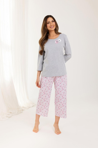 711 Pijama señora Regina gris - algodón, manga 3/4, rejilla, confort cotidiano
