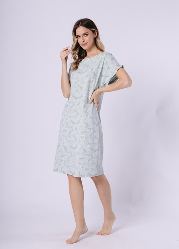 Camisón de mujer 1728 Elif Leveza pea - 100% algodón, manga corta con volante, estampado floral, largo antes de la rodilla