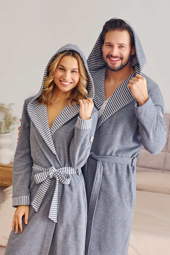 7229 Bata de señora Doctor Nap - algodón, capucha, ribete elegante - gris oscuro