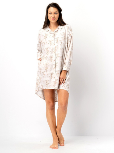 Camisón LND 567 Key beige - manga larga, abotonado, poliéster