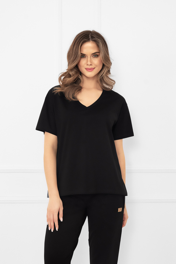 Klara - blusa de manga corta para mujer | Italian Fashion negro