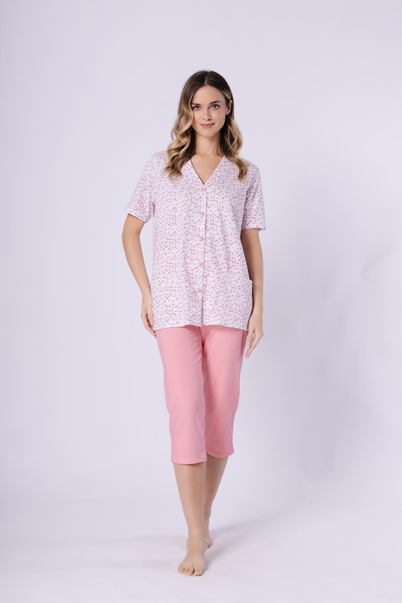 Leveza Odetta 1722 pijama de mujer de algodón coral con camisa y pantalón 3/4