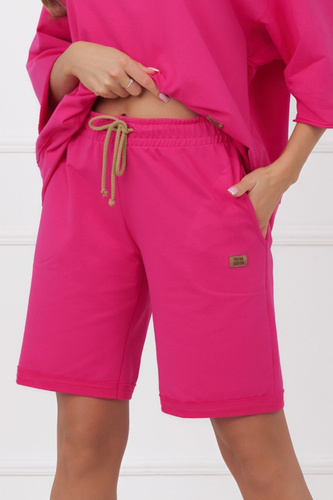 Pantalones cortos de mujer Kaori Italian Fashion de algodón con bolsillos fucsia