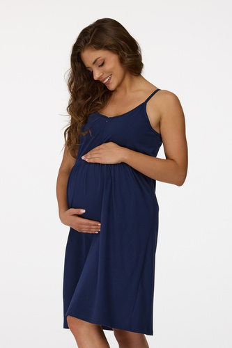 no. 25 Camisón de embarazada Senizo azul marino - 100% algodón, cremallera de lactancia, tirantes