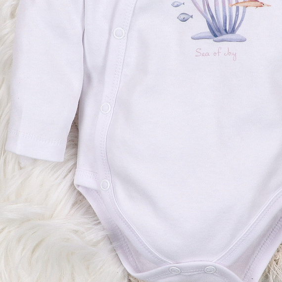 ABN-5472 Mono envolvente de manga larga Underwater World Nini blanco - algodón orgánico, para bebés