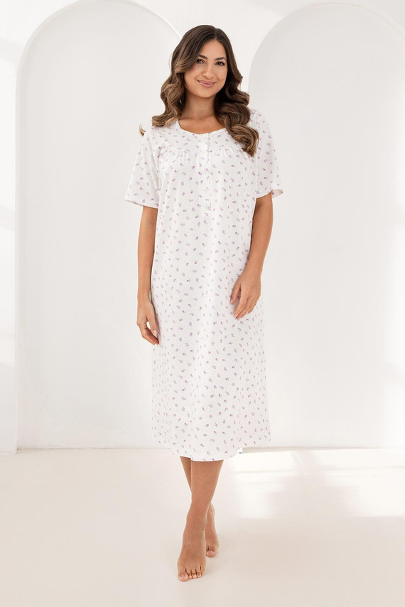 019 Regina Camisón morado - largo, algodón, con escote abotonado