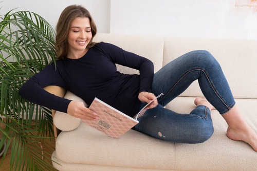 Ibiza Blusa Señoras manga larga Moda Italiana - azul marino