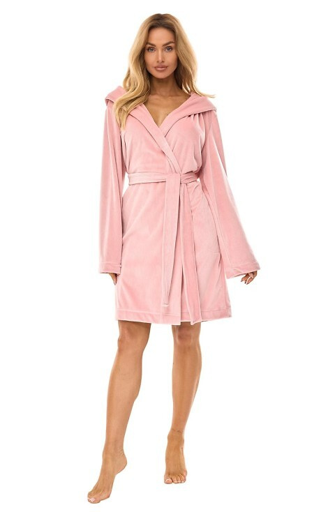 2509 Albornoz de mujer L&L Luna corto con capucha rosa empolvado - cómodo y ligero