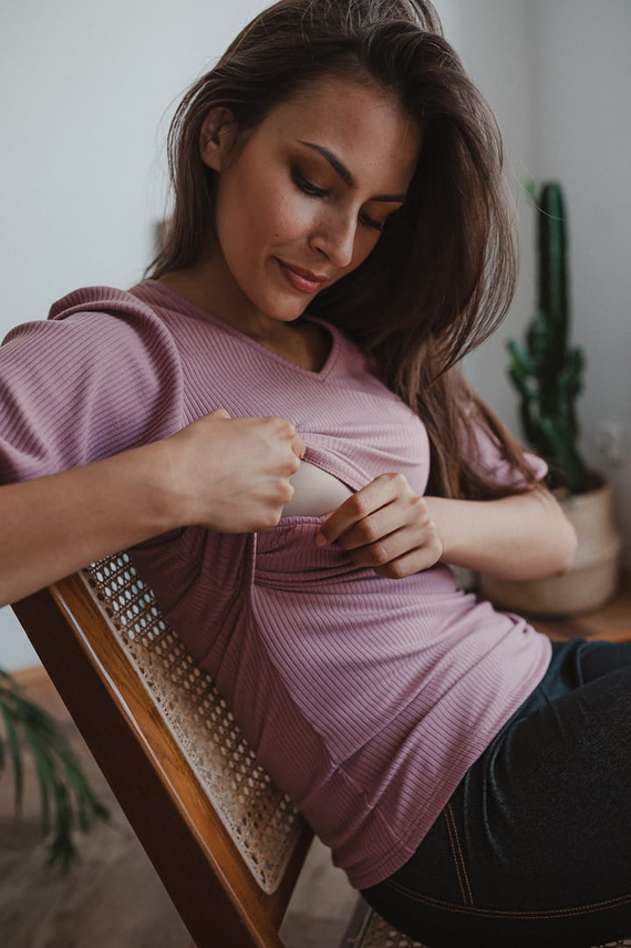 Blusa premamá y lactancia Milk&Love Milky Puff canalé manga abullonada