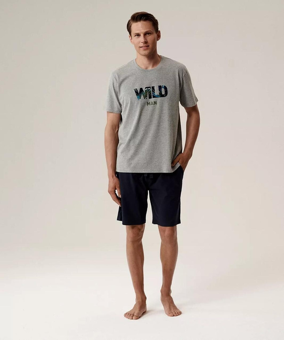 Pijama de hombre NMP-396 - gris azul marino y algodón, manga corta, ligero y cómodo para el verano