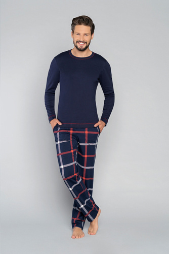 Horton Pijama de manga larga para hombre, pantalón largo Moda Italiana - azul marino/estampado