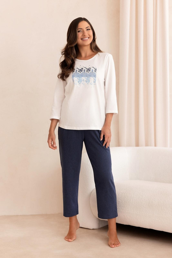 Pijama de mujer Regina 4024 100% algodón Manga 7/8 Pantalón 7/8 ecru
