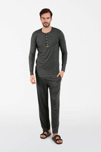 Amigo Pijama de manga larga para hombre, pantalón largo Moda Italiana - melange oscuro