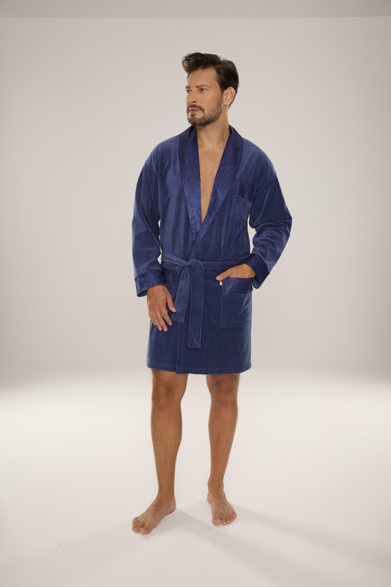 866 Noble Albornoz de terciopelo para hombre De Lafense - corto, elegante, algodón - denim